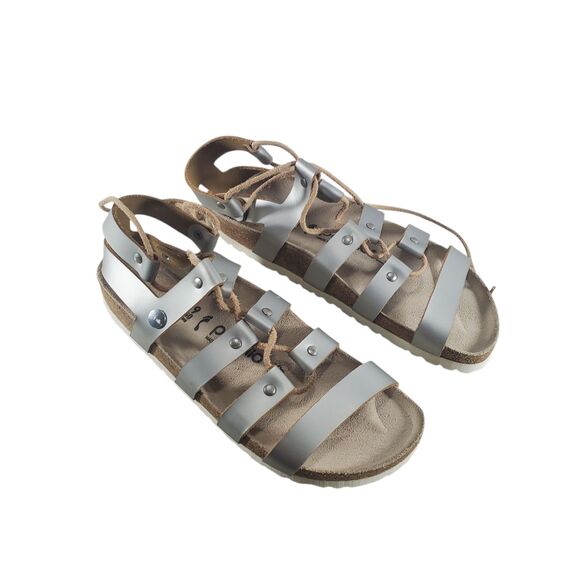 Papillio Birkenstock Cleo 39 Narrow Gladiator Silver Leather Sandals Metallic - Picture 1 of 8